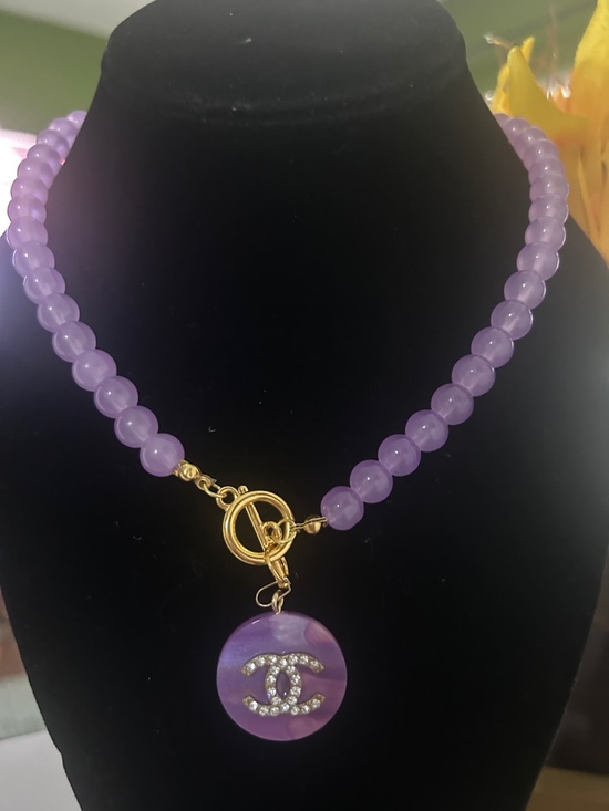 The Unbranded Brand Jewelry - lavender Beaded Necklace with Gold Toggle(stamped)16”